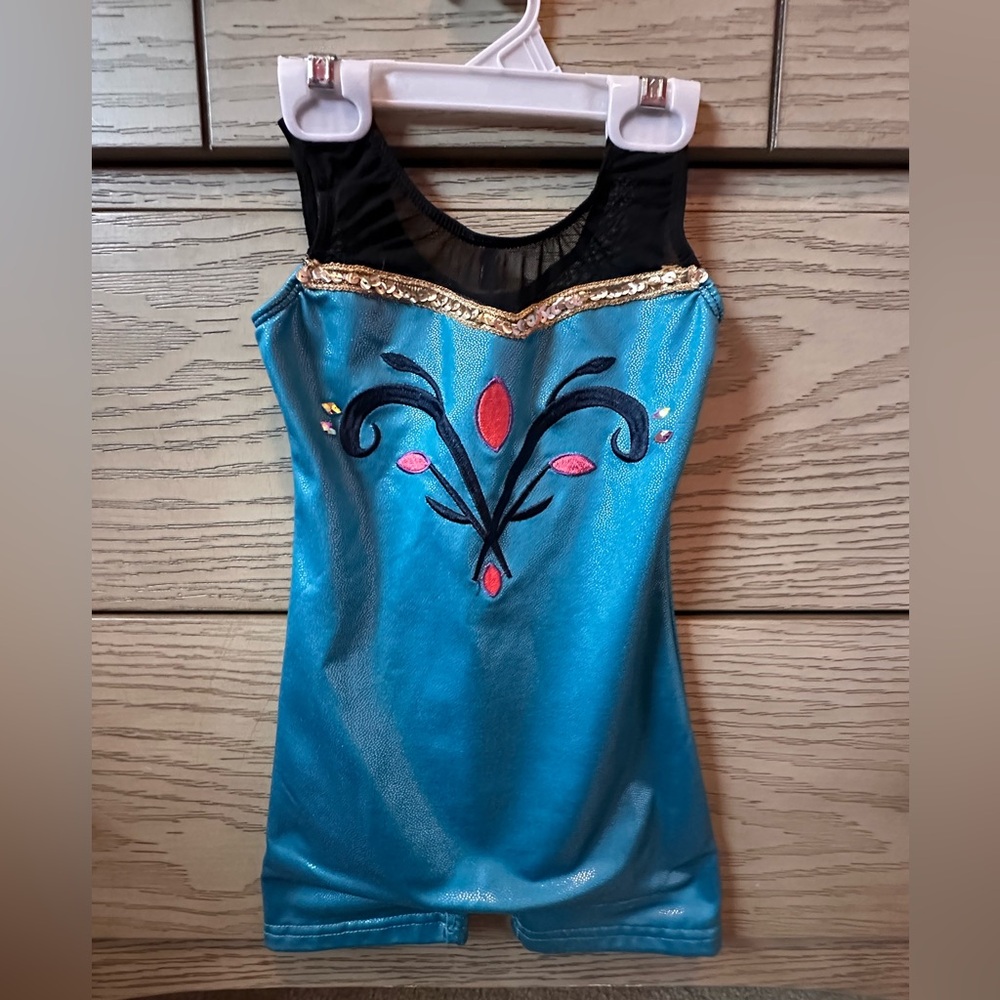 Blue and Black Embroidered Disney Frozen Inspired one piece Unitard with Sequins